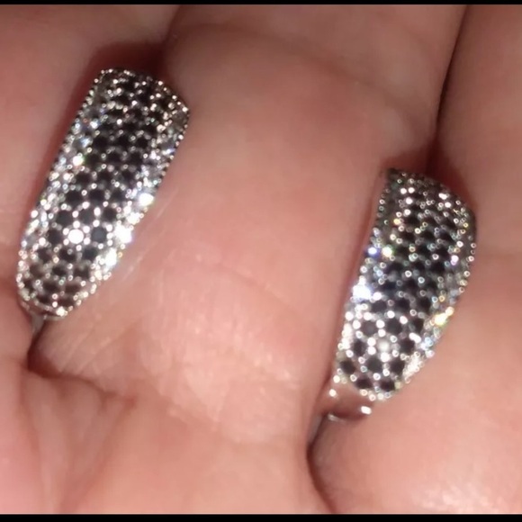 Sterling Silver Black Hoop Earring Simulated diamonds Black gothic Sparkly - Picture 8 of 15